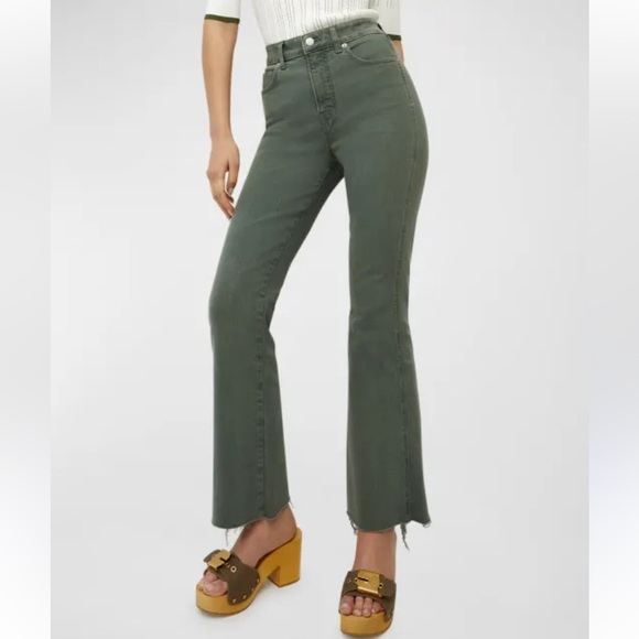 Veronica Beard Carson Flared Raw Hem Ankle Jeans in Green Size 25 - Picture 1 of 14